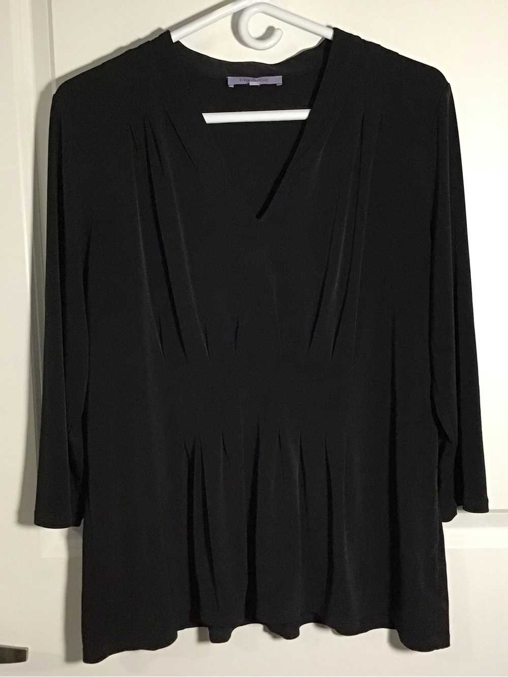 Premise Black V-Neck Pleated Long Sleeve Tunic Blouse Size L